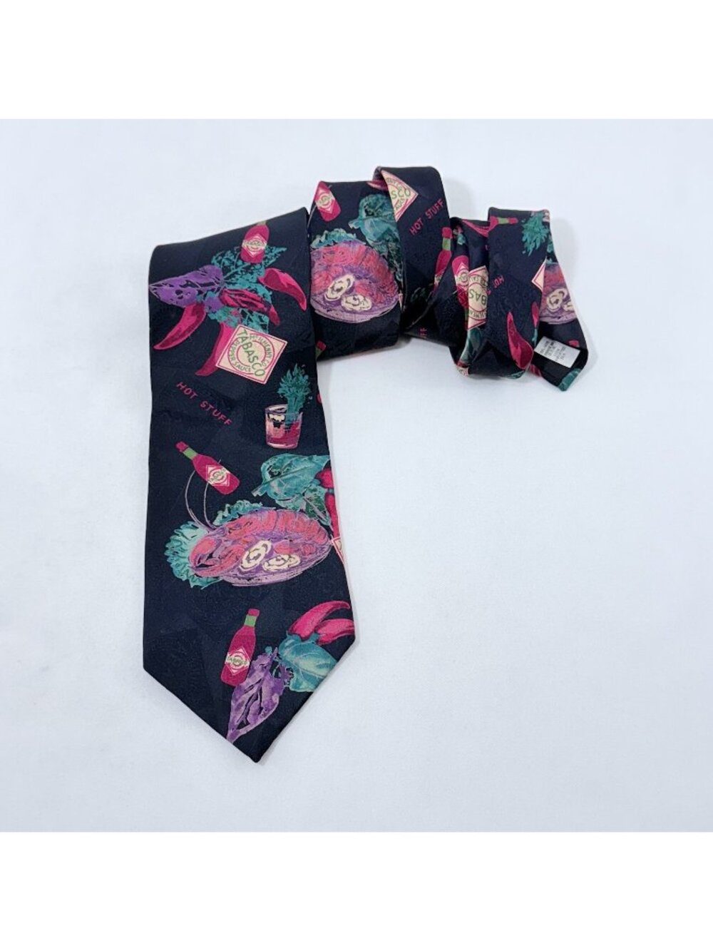 Tabasco Sauce Tie Silk Necktie Hot Seafood Lobster Shrimp Crawfish Menu Dish USA